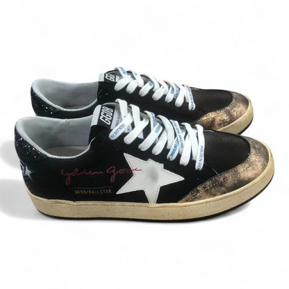 Golden Goose Ball Star Black Canvas Platinum Star