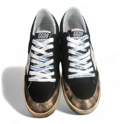 Golden Goose Ball Star Black Canvas Platinum Star