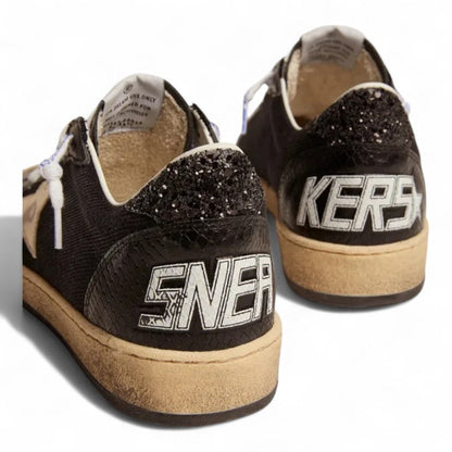 Golden Goose Ball Star Black Canvas Platinum Star
