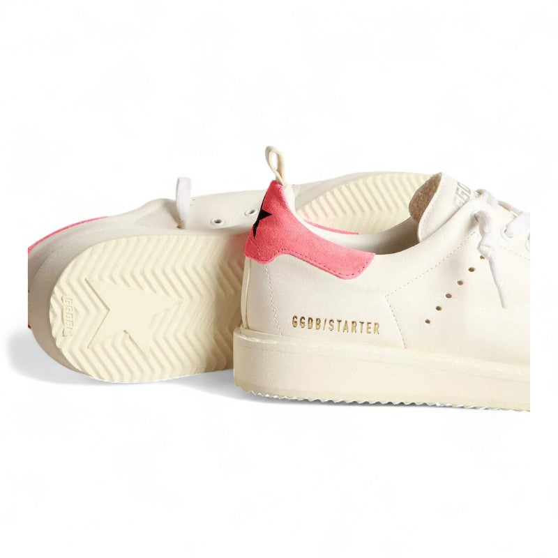 Starter sneakers in white nappa leather with pink suede heel tab