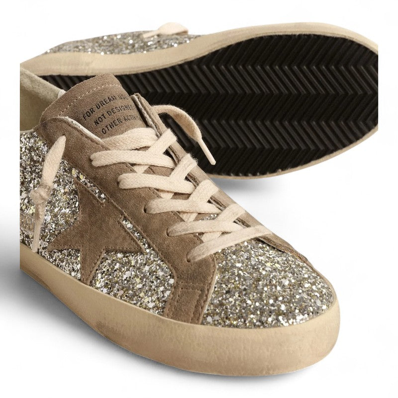 Super-Star sneakers in platinum glitter with a dove-gray suede star