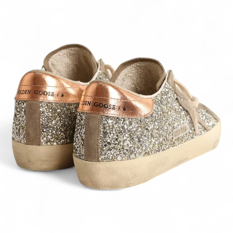 Super-Star sneakers in platinum glitter with a dove-gray suede star