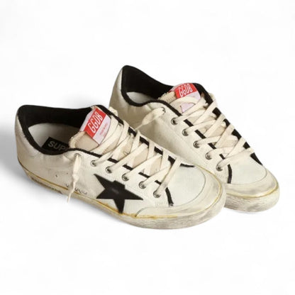 Golden Goose Super-Star LTD Beige Canvas Black Star Sneakers