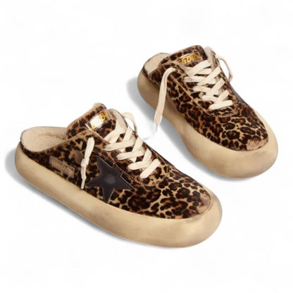 Golden Goose Space-Star Leopard Print Shearling Sabots