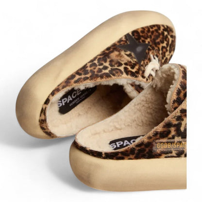 Golden Goose Space-Star Leopard Print Shearling Sabots