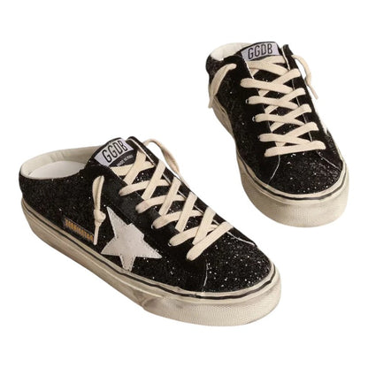 Golden Goose Super-Star Sabot Black Glitter White Star Sneakers