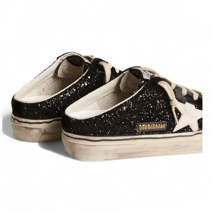 Golden Goose Super-Star Sabot Black Glitter White Star Sneakers
