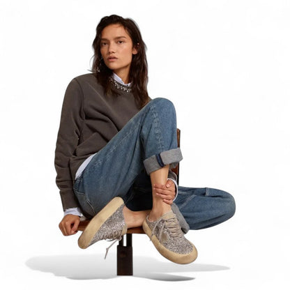 Golden Goose Space-Star Silver Glitter Shearling Sabots