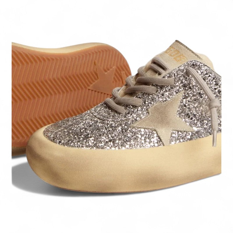 Space-Star Sabot shoes in silver glitter with shearling lining