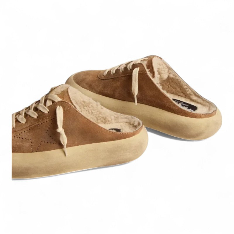 Space-Star Sabot shoes in tobacco-colored suede with shearling lining