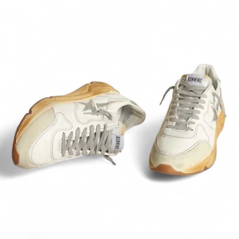 Running Sole sneakers with star and heel tab in leather with silver-colored digital print