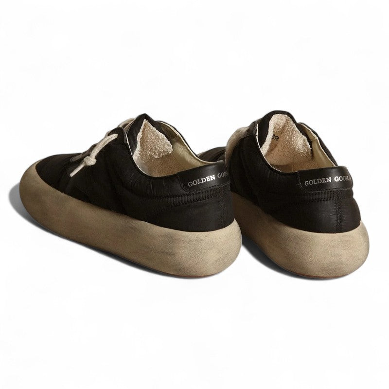 Space-Star shoes in black nylon with black leather star and heel tab