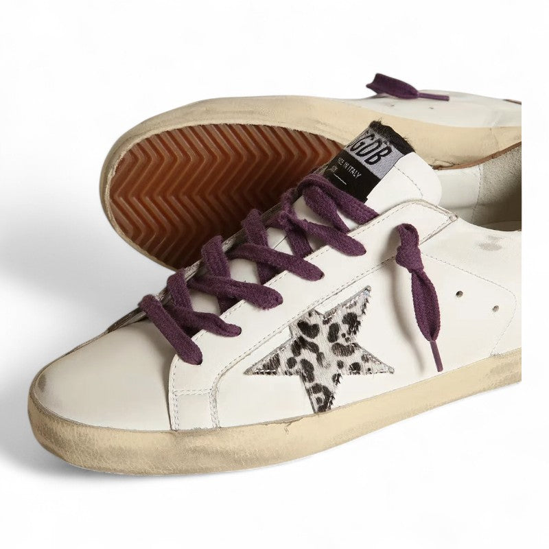 Super-Star with leopard pony skin star and brown nubuck heel tab