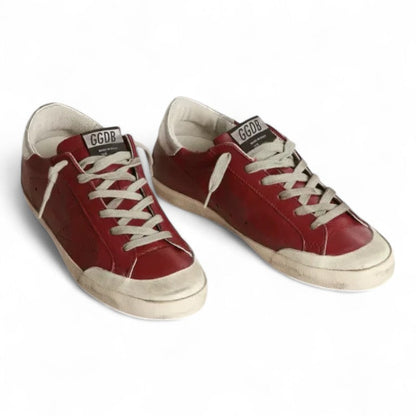 Golden Goose Super-Star Red Nappa Leather Perforated Star Sneakers