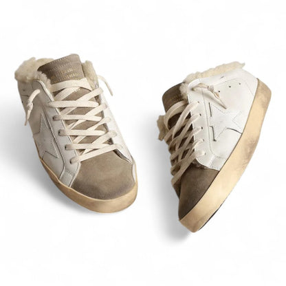 Golden Goose Super-Star Sabot White Leather Shearling Sneakers