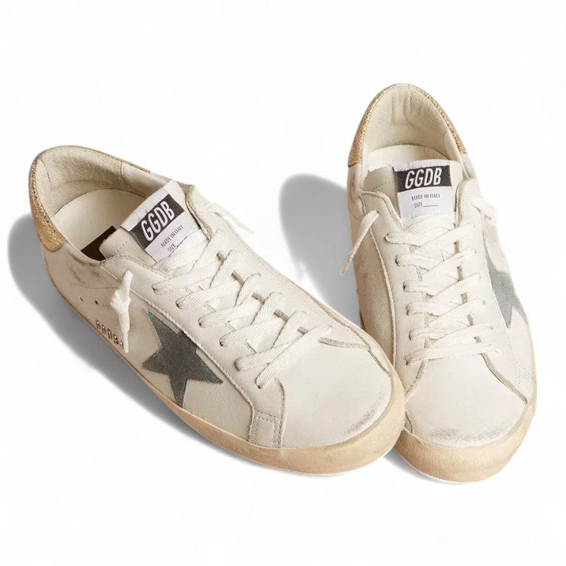 Super-Star sneakers with a suede star and platinum snake-print leather heel tab