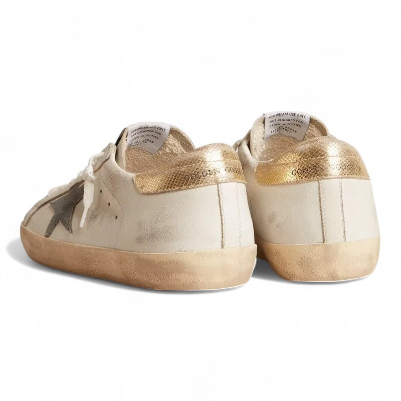 Super-Star sneakers with a suede star and platinum snake-print leather heel tab