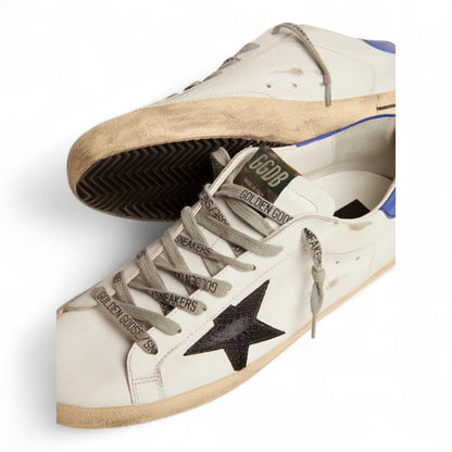 Golden Goose Super-Star White Leather Sneakers with Snake-Print Star