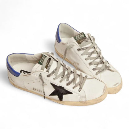 Golden Goose Super-Star White Leather Sneakers with Snake-Print Star