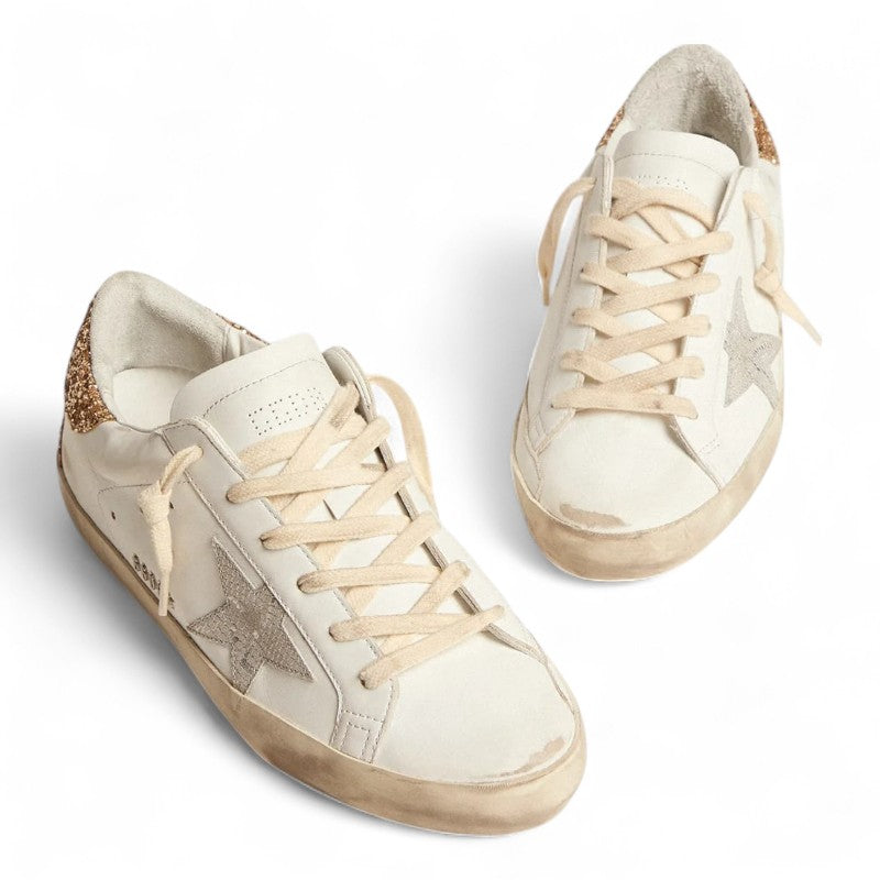 Super-Star sneakers with snake-print silver leather star and gold glitter heel tab